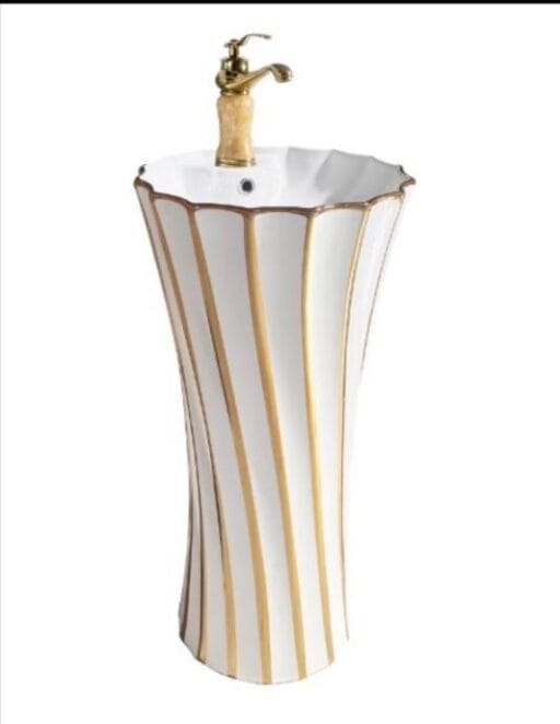 Standing Wash Basin White & Gold