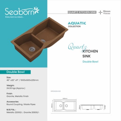 Quartz Kitchen Sink (40x20x9 Inch) Double Bowl - Image 2