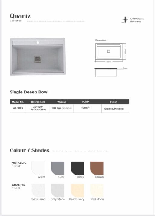 Premium Quartz Sink 30x20 inch M.No. AS-1005 - Image 2