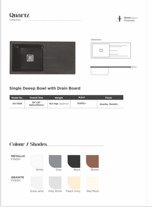 Quartz Kitchen Sink 36x18 inch M.No. AS - 1006 - Image 2